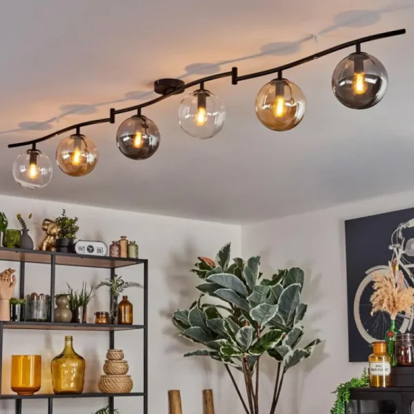 hofstein Gastor Plafonnier, Boule lumineuse Ambre, Clair, Fumé, 6 lumières* Lampes Modernes