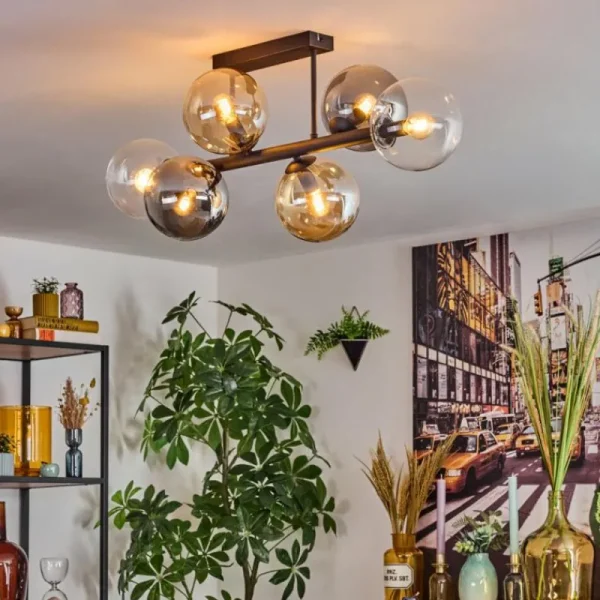 hofstein Gastor Plafonnier, Boule lumineuse Ambre, Clair, Fumé, 6 lumières* Lampes Modernes