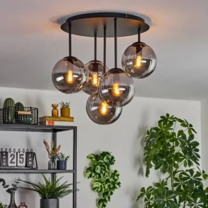 hofstein Gastor Plafonnier, Boule lumineuse 45 cm Fumé, 5 lumières* Lampes Modernes