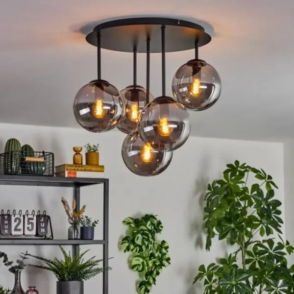 hofstein Gastor Plafonnier, Boule lumineuse 45 cm Fumé, 5 lumières* Lampes Modernes