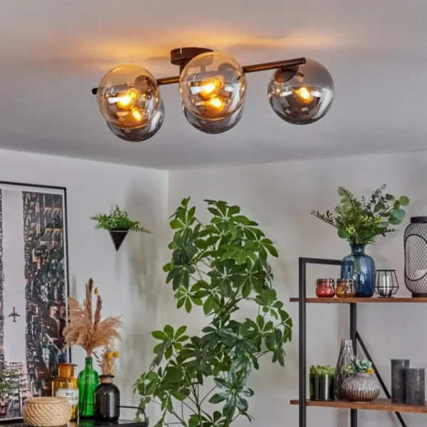 hofstein Gastor Plafonnier, Boule lumineuse Ambre, Fumé, 5 lumières* Lampes Modernes