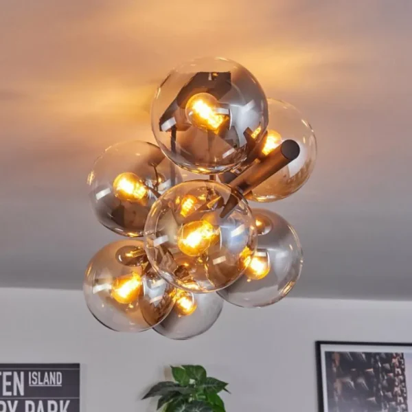hofstein Gastor Plafonnier, Boule lumineuse Ambre, Clair, Fumé, 8 lumières* Lampes Modernes
