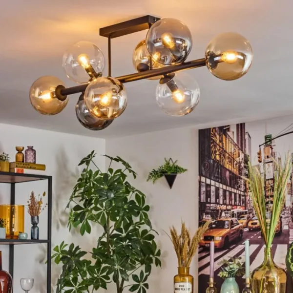 hofstein Gastor Plafonnier, Boule lumineuse Ambre, Clair, Fumé, 8 lumières* Lampes Modernes