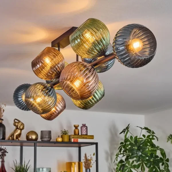 hofstein Gastor Plafonnier, Boule lumineuse Bleu, Vert, Cuivré, 10 lumières* Lampes Modernes