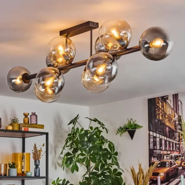 hofstein Gastor Plafonnier, Boule lumineuse Ambre, Clair, Fumé, 10 lumières* Lampes Modernes