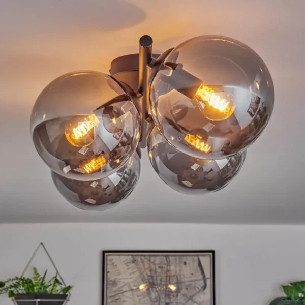 hofstein Gastor Plafonnier, Boule lumineuse Chrome, Fumé, 4 lumières* Lampes Modernes