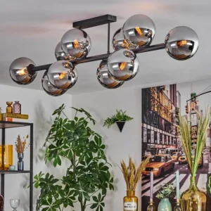 hofstein Gastor Plafonnier, Boule lumineuse Chrome, Fumé, 10 lumières* Lampes Modernes
