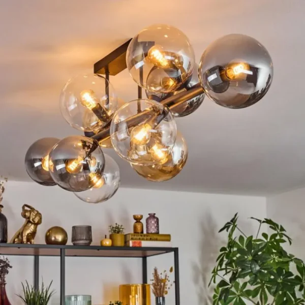hofstein Gastor Plafonnier, Boule lumineuse Ambre, Clair, Fumé, 10 lumières* Lampes Modernes