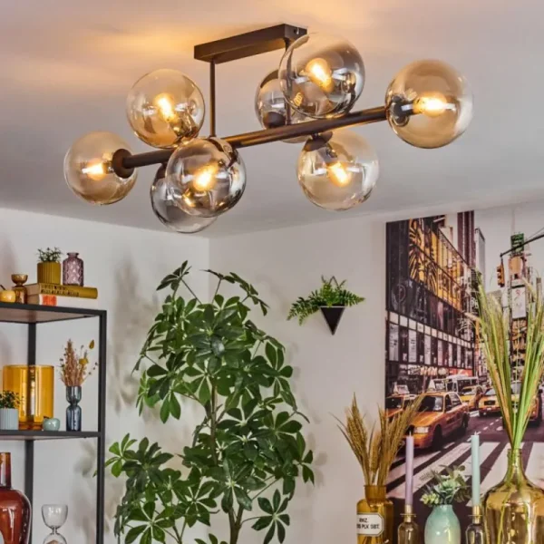 hofstein Gastor Plafonnier, Boule lumineuse Ambre, Clair, Fumé, 8 lumières* Lampes Modernes