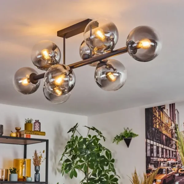 hofstein Gastor Plafonnier, Boule lumineuse Clair, Fumé, 8 lumières* Lampes Modernes