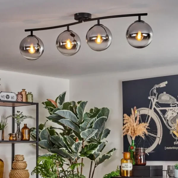 hofstein Gastor Plafonnier, Boule lumineuse Chrome, Clair, Fumé, 4 lumières* Lampes Modernes