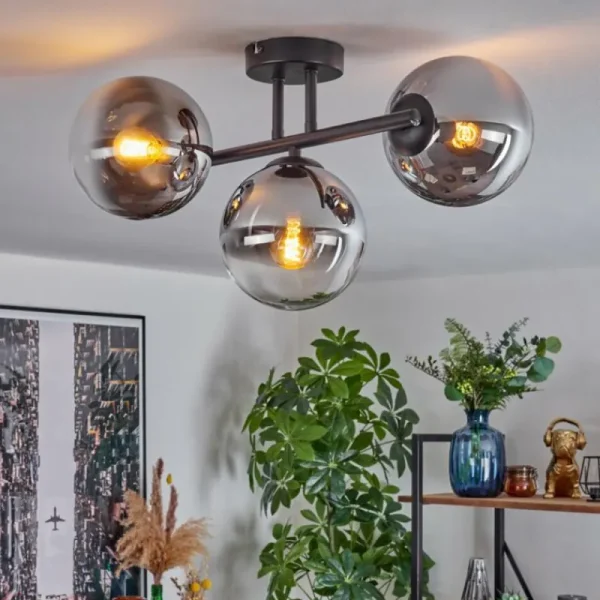 hofstein Gastor Plafonnier, Boule lumineuse Chrome, Clair, Fumé, 3 lumières* Lampes Modernes