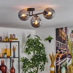 hofstein Gastor Plafonnier, Boule lumineuse Fumé, 3 lumières* Lampes Modernes