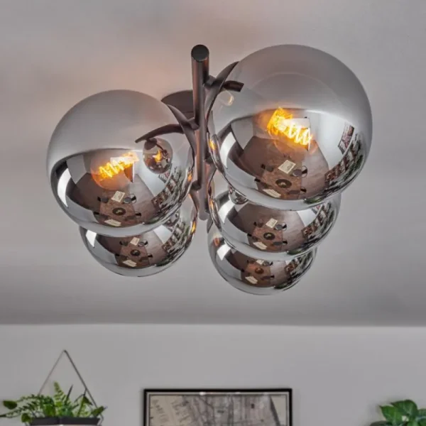 hofstein Gastor Plafonnier, Boule lumineuse Chrome, Fumé, 5 lumières* Lampes Modernes