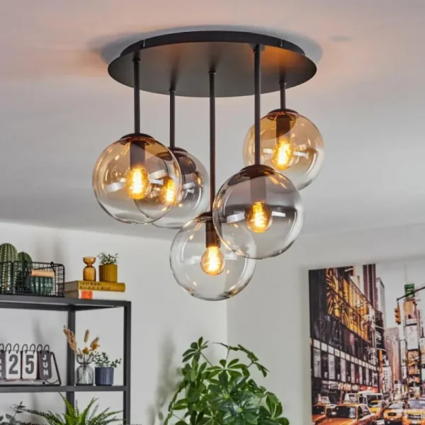 hofstein Gastor Plafonnier, Boule lumineuse 45 cm Ambre, Clair, Fumé, 5 lumières* Lampes Modernes