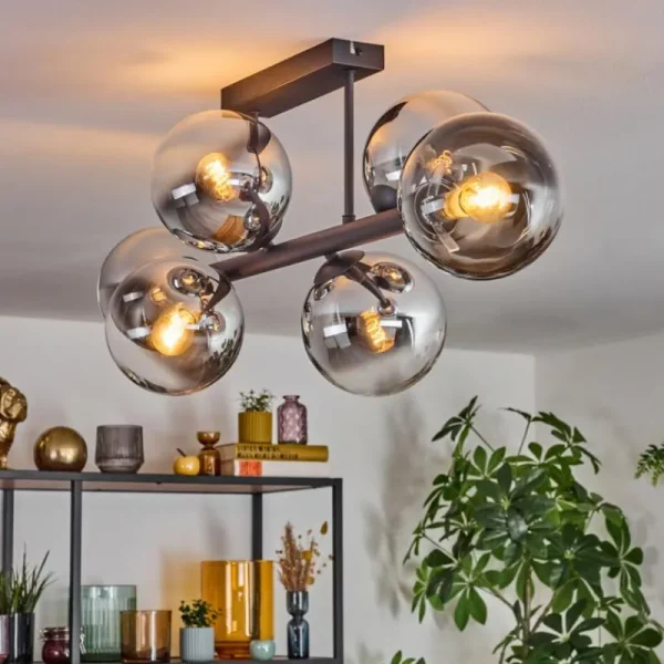 hofstein Gastor Plafonnier, Boule lumineuse Chrome, Clair, Fumé, 6 lumières* Lampes Modernes