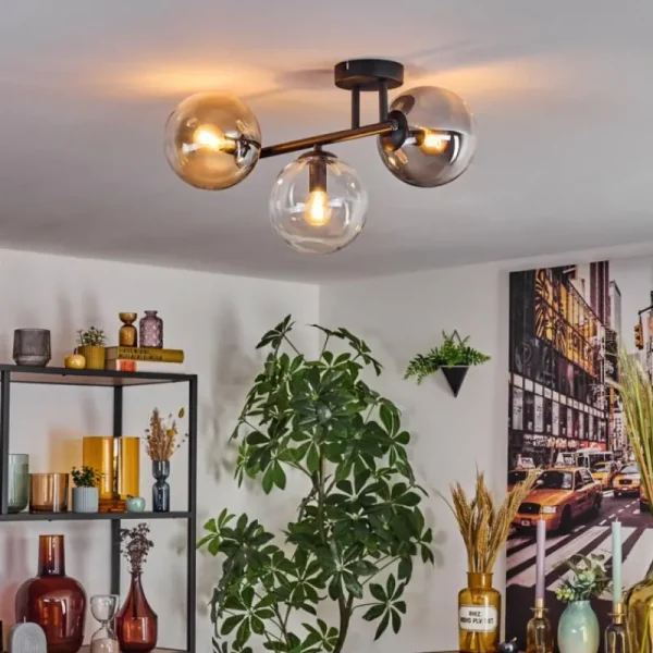 hofstein Gastor Plafonnier, Boule lumineuse Ambre, Clair, Fumé, 3 lumières* Lampes Modernes