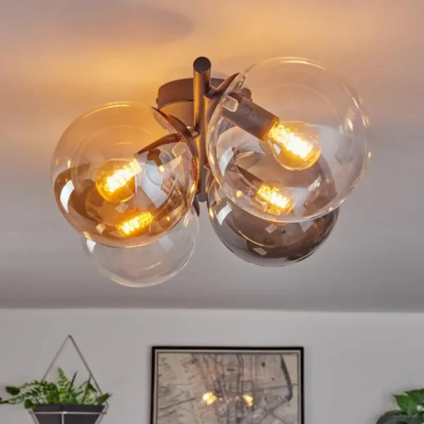 hofstein Gastor Plafonnier, Boule lumineuse Ambre, Clair, Fumé, 4 lumières* Lampes Modernes