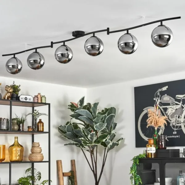 hofstein Gastor Plafonnier, Boule lumineuse Chrome, Fumé, 6 lumières* Lampes Modernes