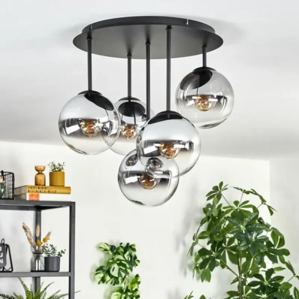 hofstein Gastor Plafonnier, Boule lumineuse 45 cm Chrome, Clair, Fumé, 5 lumières* Lampes Modernes