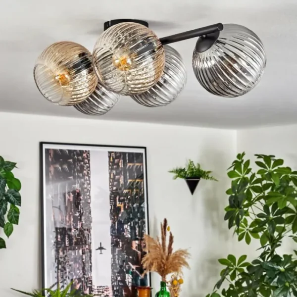 hofstein Gastor Plafonnier, Boule lumineuse Ambre, Clair, Fumé, 5 lumières* Lampes Modernes