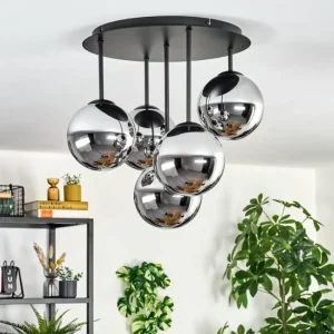 hofstein Gastor Plafonnier, Boule lumineuse 45 cm Chrome, Fumé, 5 lumières* Lampes Modernes