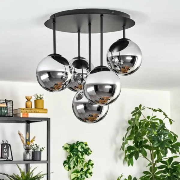 hofstein Gastor Plafonnier, Boule lumineuse 45 cm Chrome, Fumé, 5 lumières* Lampes Modernes