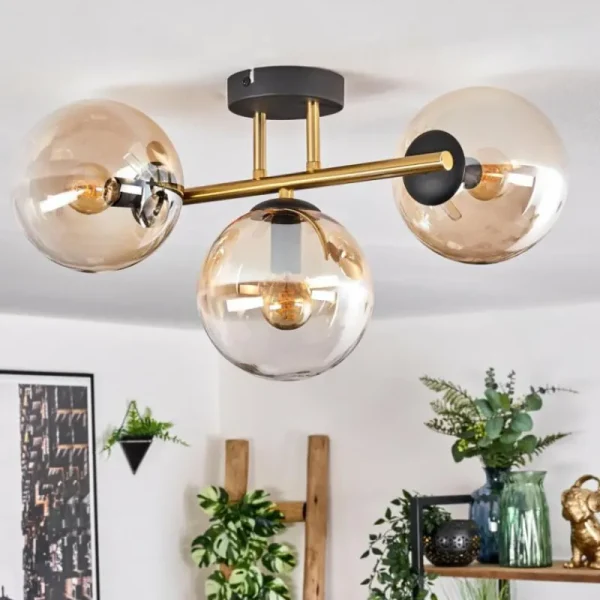 hofstein Gastor Plafonnier, Boule lumineuse 42 cm Or, Noir, 3 lumières* Lampes En Verre