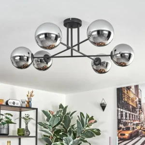 hofstein Gastor Plafonnier, Boule lumineuse 15 cm Chrome, Fumé, 6 lumières* Lampes Modernes