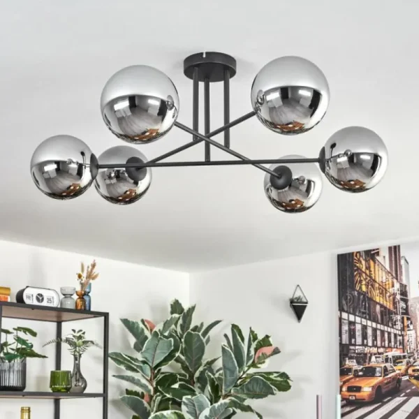 hofstein Gastor Plafonnier, Boule lumineuse 15 cm Chrome, Fumé, 6 lumières* Lampes Modernes