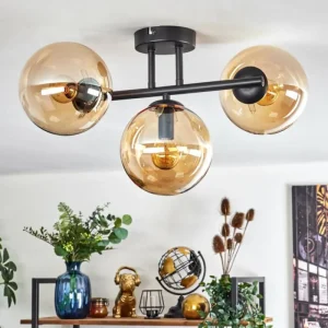 hofstein Gastor Plafonnier, Boule lumineuse Ambre, 3 lumières* Lampes En Verre