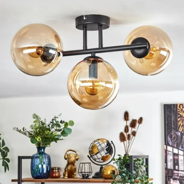 hofstein Gastor Plafonnier, Boule lumineuse Ambre, 3 lumières* Lampes En Verre