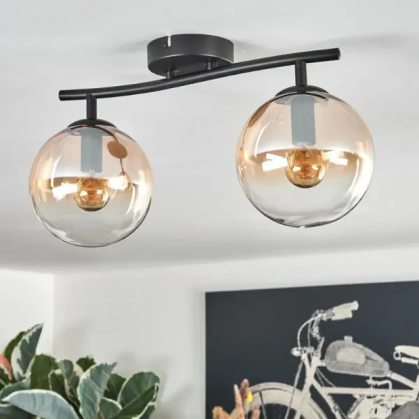 hofstein Gastor Plafonnier, Boule lumineuse Ambre, Clair, 2 lumières* Lampes En Verre