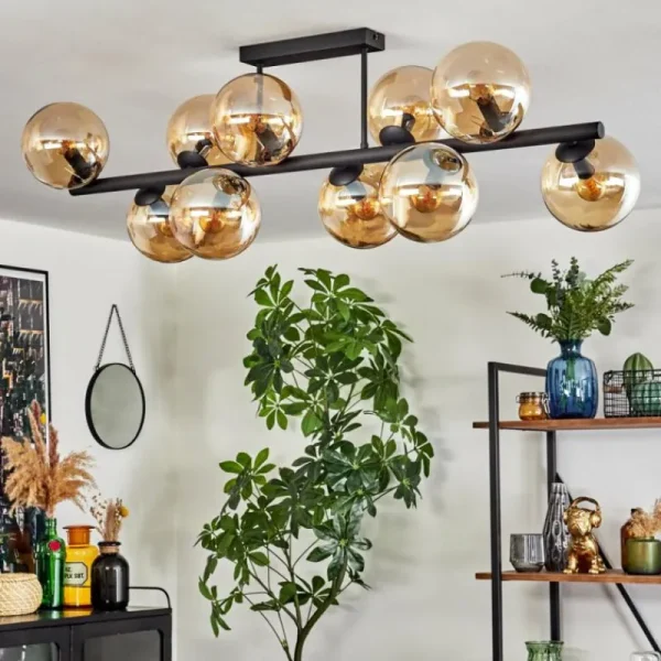 hofstein Gastor Plafonnier, Boule lumineuse Ambre, 10 lumières* Lampes En Verre