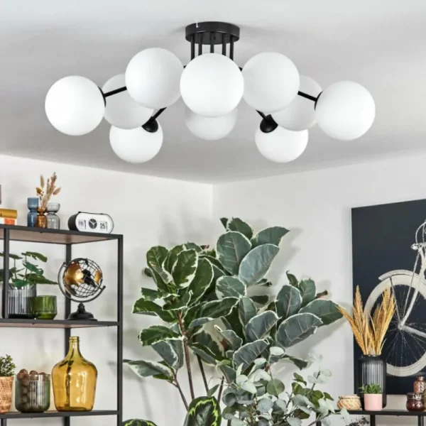 hofstein Gastor Plafonnier, Boule lumineuse 83 cm Blanc, 10 lumières* Lampes En Verre