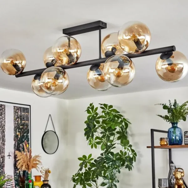 hofstein Gastor Plafonnier, Boule lumineuse Ambre, Clair, 10 lumières* Lampes En Verre