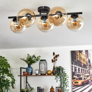 hofstein Gastor Plafonnier, Boule lumineuse Ambre, Clair, 5 lumières* Lampes En Verre