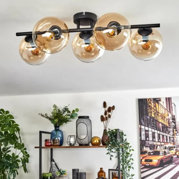 hofstein Gastor Plafonnier, Boule lumineuse Ambre, Clair, 5 lumières* Lampes En Verre