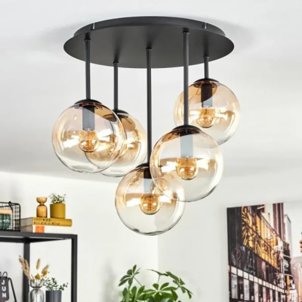 hofstein Gastor Plafonnier, Boule lumineuse 45 cm Ambre, Clair, 5 lumières* Lampes En Verre