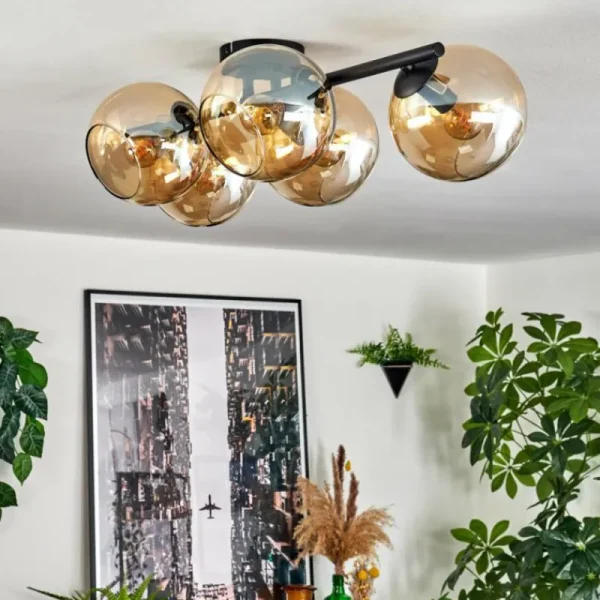 hofstein Gastor Plafonnier, Boule lumineuse Ambre, 5 lumières* Lampes En Verre