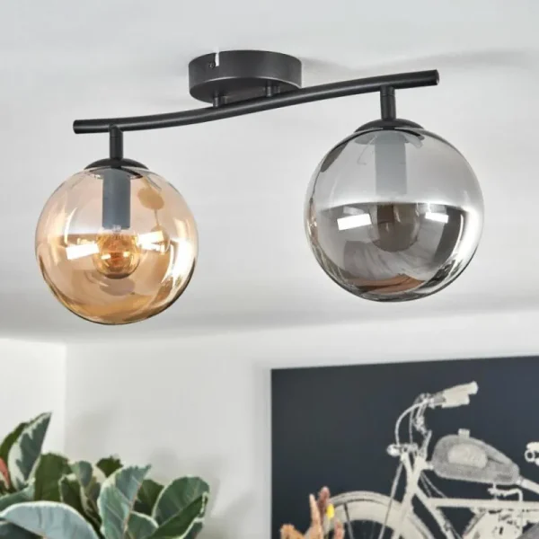 hofstein Gastor Plafonnier, Boule lumineuse Ambre, Fumé, 2 lumières* Lampes Modernes