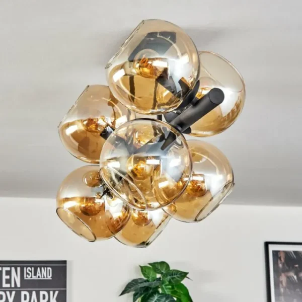 hofstein Gastor Plafonnier, Boule lumineuse Ambre, 8 lumières* Lampes En Verre