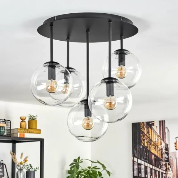 hofstein Gastor Plafonnier, Boule lumineuse 45 cm Clair, 5 lumières* Lampes En Verre