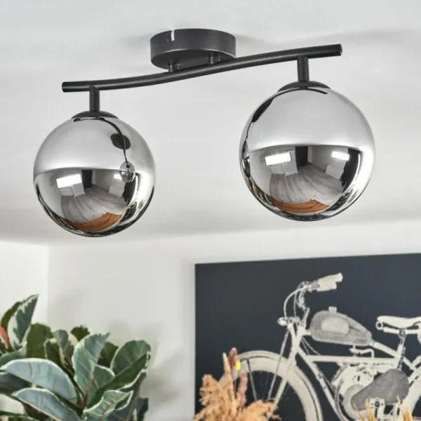 hofstein Gastor Plafonnier, Boule lumineuse Chrome, Fumé, 2 lumières* Lampes Modernes