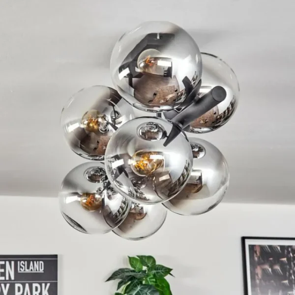 hofstein Gastor Plafonnier, Boule lumineuse Chrome, Clair, Fumé, 8 lumières* Lampes Modernes