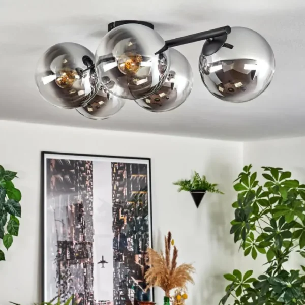 hofstein Gastor Plafonnier, Boule lumineuse Chrome, Clair, Fumé, 5 lumières* Lampes Modernes