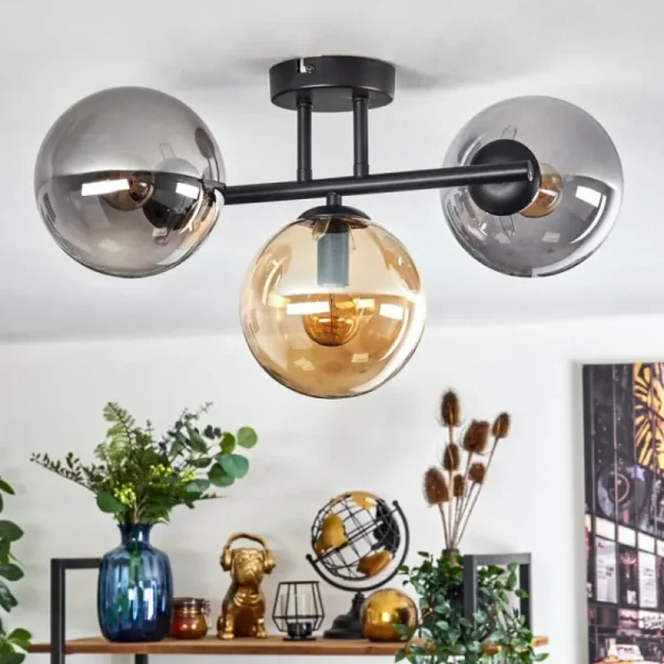 hofstein Gastor Plafonnier, Boule lumineuse Ambre, Fumé, 3 lumières* Lampes Modernes