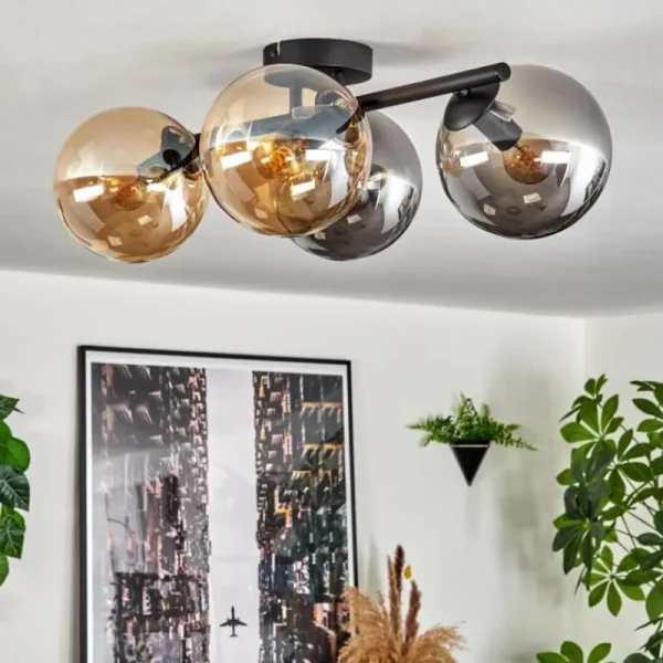 hofstein Gastor Plafonnier, Boule lumineuse Ambre, Fumé, 4 lumières* Lampes Modernes