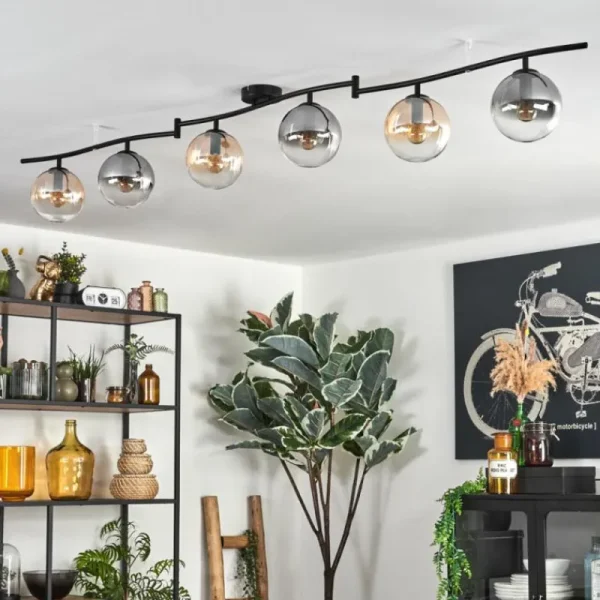 hofstein Gastor Plafonnier, Boule lumineuse Ambre, Clair, Fumé, 6 lumières* Lampes Modernes