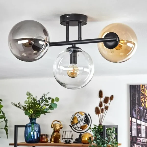hofstein Gastor Plafonnier, Boule lumineuse Ambre, Clair, Fumé, 3 lumières* Lampes Modernes